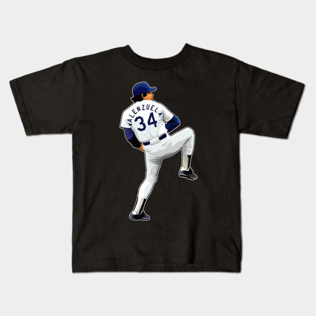 Fernando Valenzuela #34 Pitches Kids T-Shirt by RunAndGow